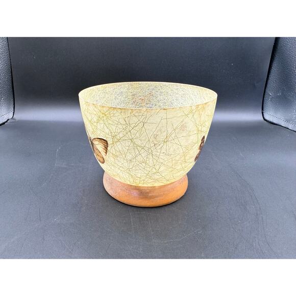 Vintage MCM BOHO Fiberglass Decorative Bowl on Wood Base wButterflies - Picture 3 of 8